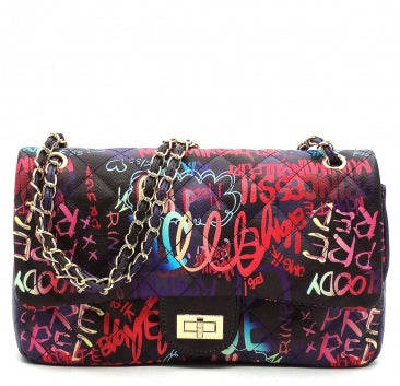 Graffiti Quilted Shoulder Handbag